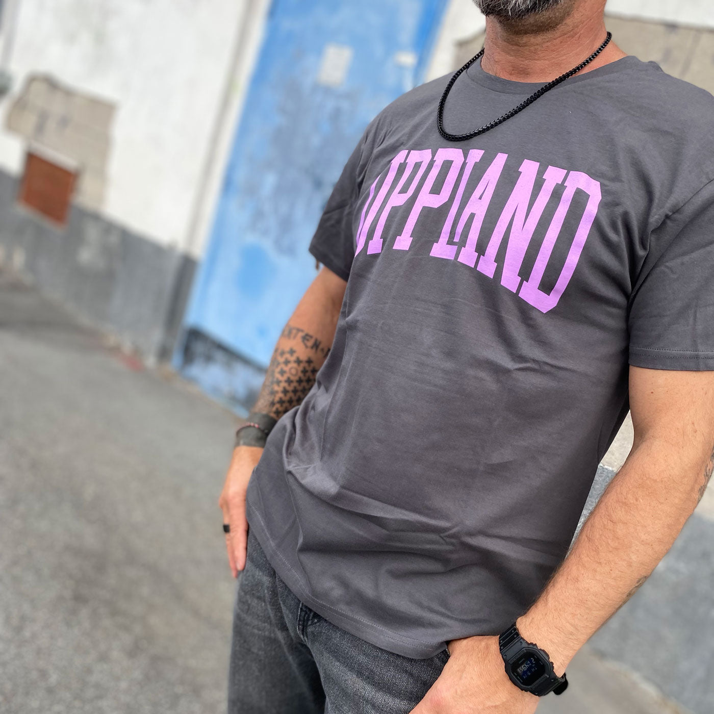 Uppland T-shirt, antracitgrå + lavendel