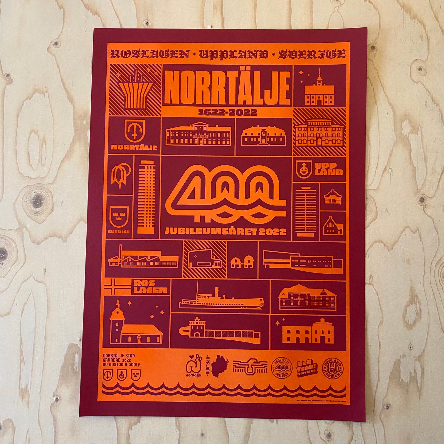 Norrtälje 400 Poster, vinröd & orange